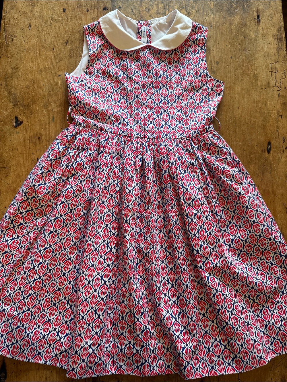 Beeboon Girls Red, White & Navy Geometric Print Dress with White Peter Pan Colla